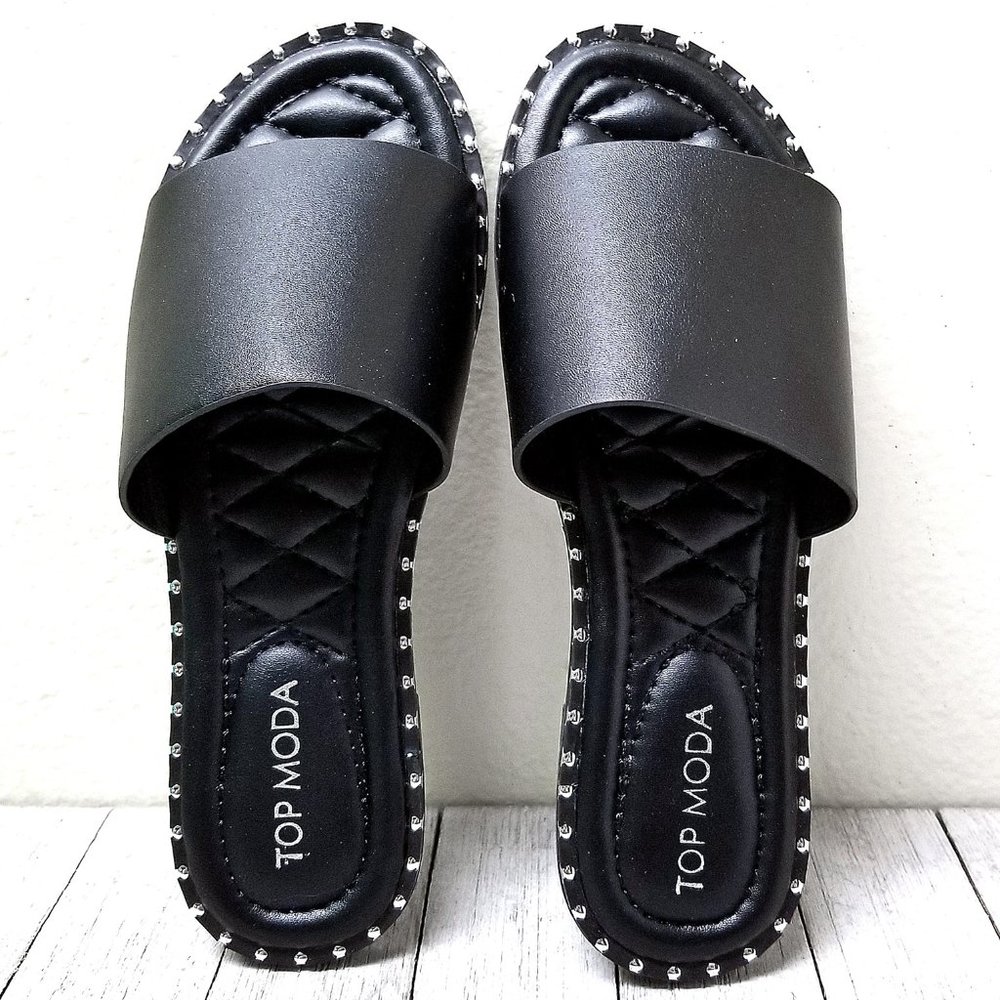 New Black Wide Band Slip On Slides Sandals